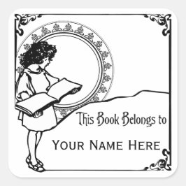 Pegatina Cuadrada Folleto de estilo Art Nouveau de lectura chica