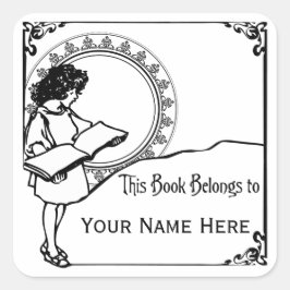 Pegatina Cuadrada Folleto de estilo Art Nouveau de lectura chica