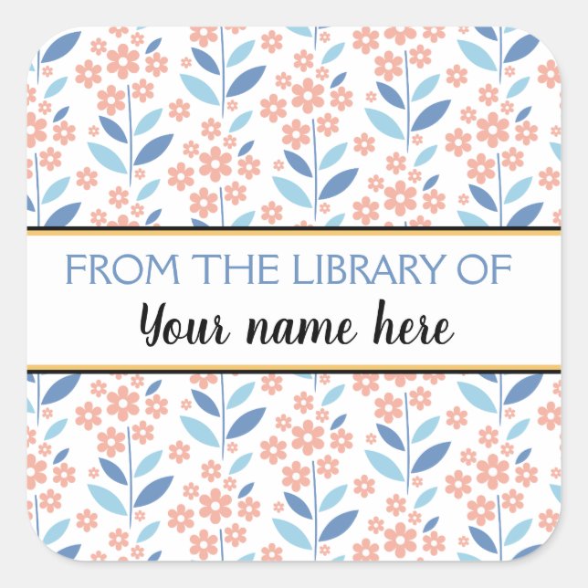 Pegatina Cuadrada Folleto De Flores naranjas De La Biblioteca De (Anverso)