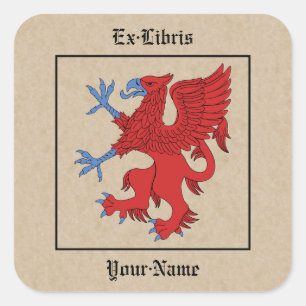 Pegatina Cuadrada Folleto de Griffin Rampant Gules