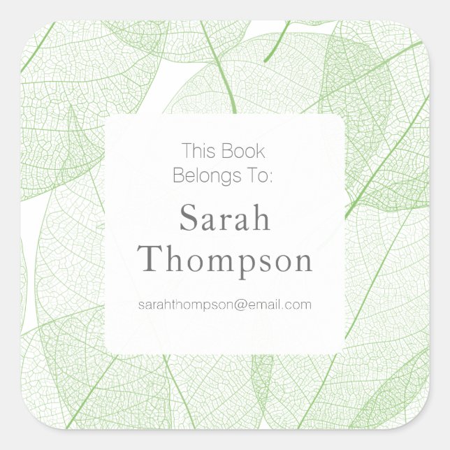 Pegatina Cuadrada Folleto De Hoja Este Libro Pertenece A Pegatinas (Anverso)