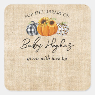 Pegatina Cuadrada Folleto de la biblioteca Baby Shower de Burlap Fal
