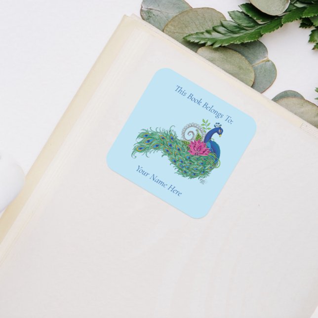 Pegatina Cuadrada Folleto de la flor azul del pavo real (Subido por el creador)