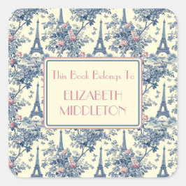 Pegatina Cuadrada Folleto de la Torre Eiffel de la tela parisina Pre