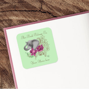 Pegatina Cuadrada Folleto de las flores del elefante Henna Lotus