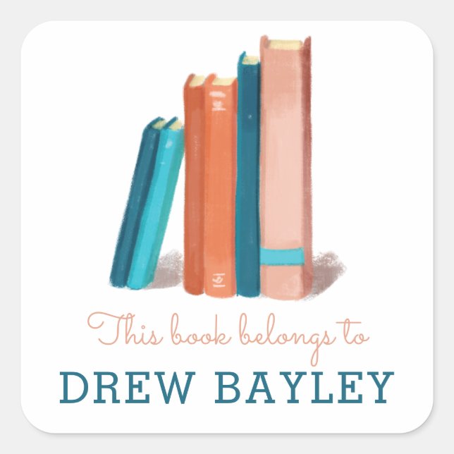 Pegatina Cuadrada Folleto de libros acuarelas (Anverso)