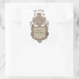 Pegatina Cuadrada Folleto de propiedad Ex Libris Escudo de Armas