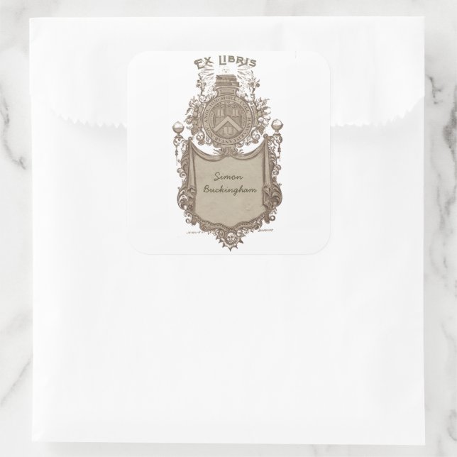Pegatina Cuadrada Folleto de propiedad Ex Libris Escudo de Armas (Bolso)