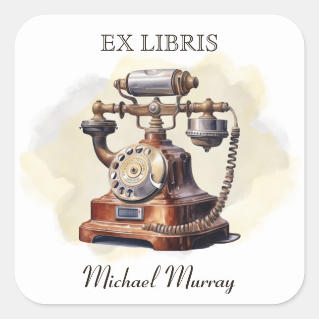 Pegatina Cuadrada Folleto de teléfono de cobre antiguo (Anverso)