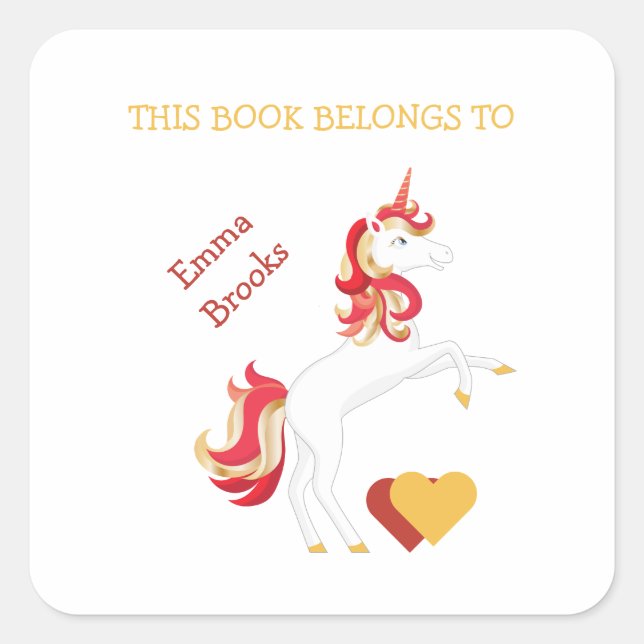 Pegatina Cuadrada Folleto de unicornio lindo este libro pertenece a  (Anverso)