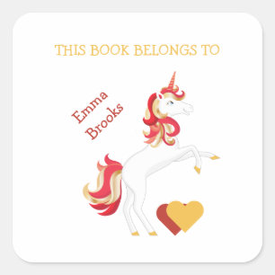 Pegatina Cuadrada Folleto de unicornio lindo este libro pertenece a