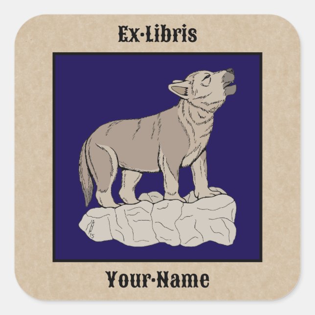 Pegatina Cuadrada Folleto de Wolf Pup Howling (Anverso)