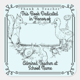 Pegatina Cuadrada Folleto Dedicación "Gracias a un profesor"