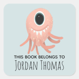 Pegatina Cuadrada Folleto escolar de niños con monstruos rosados