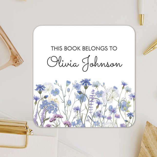 Pegatina Cuadrada Folleto floral Purple Wildflower personalizada (In situ)