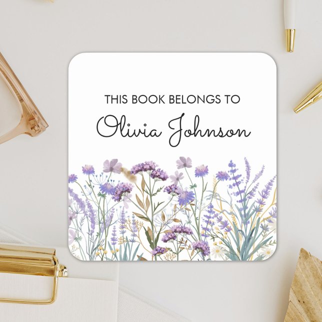 Pegatina Cuadrada Folleto floral Purple Wildflower personalizada (In situ)