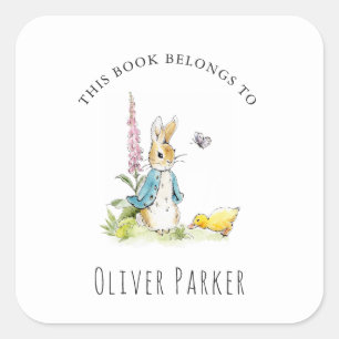 Pegatina Cuadrada Folleto infantil de Peter rabbit 'Este libro perte