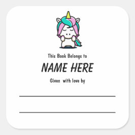 Pegatina Cuadrada Folleto infantil de Unicorn con mensaje