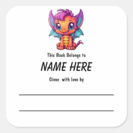 Pegatina Cuadrada Folleto infantil Kawaii Dragon con mensaje