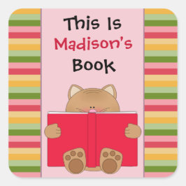 Pegatina Cuadrada Folleto para niños de gatos y libros