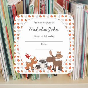 Pegatina Cuadrada Folletos para Baby Shower de animales de Woodland