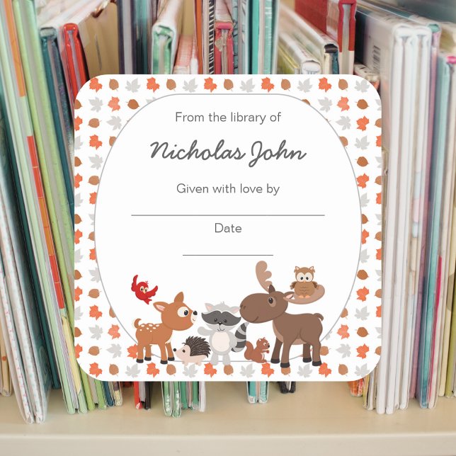 Pegatina Cuadrada Folletos para Baby Shower de animales de Woodland (Subido por el creador)