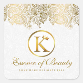 Pegatina Cuadrada Fondo blanco de encaje floral Gold Paisley