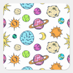 Pegatina Cuadrada Fondo cósmico de Doodles espaciales