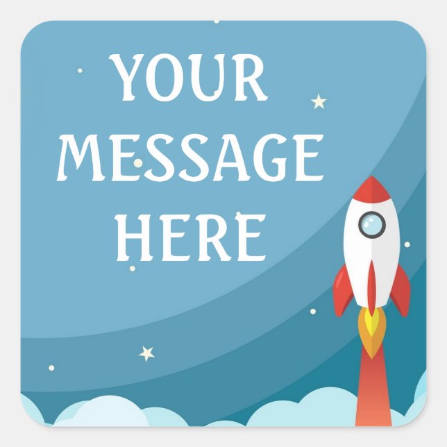 Pegatina Cuadrada Fondo de cohete espacial - Personaliza el tuyo (Anverso)