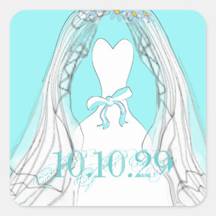 Pegatina Cuadrada Fondo de color Personalizado boda Guardar fecha