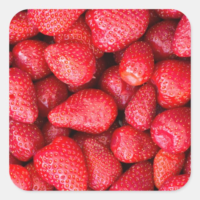 Pegatina Cuadrada Fondo de fresas (Anverso)