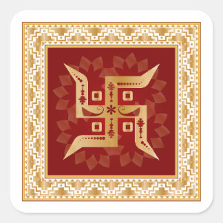 Pegatina Cuadrada Fondo de loto premium hindú Swastik dorado Sticker