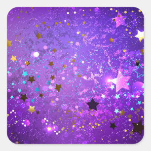 Pegatina Cuadrada Fondo de Relieve metalizado púrpura con estrellas