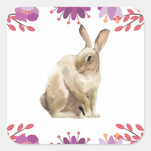 Pegatina Cuadrada Fondo floral del conejo de Pascua