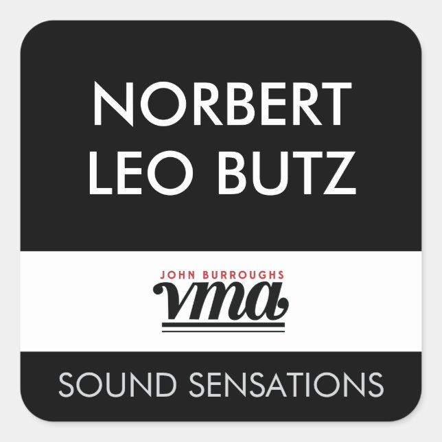 Pegatina Cuadrada Fondo negro JBHS VMA con fuente blanca ALL CAPS (Anverso)