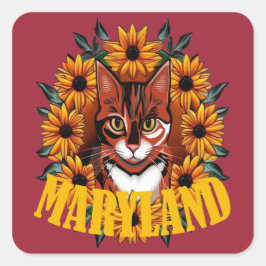 Pegatina Cuadrada For The Love Of Maryland Calico Cat 