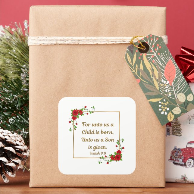 Pegatina Cuadrada For Unto Us a Child Is Born Isaiah 9:6  (Vacaciones)
