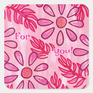 Pegatina Cuadrada For you, pink flower stickers, custom