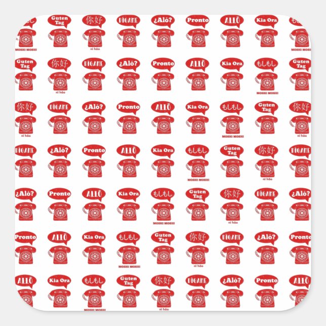 Pegatina Cuadrada Foreign Language greetings telephone pattern (Anverso)
