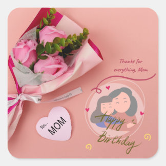 Pegatina Cuadrada “Forever Loved Mom – Heartfelt Floral sticker 