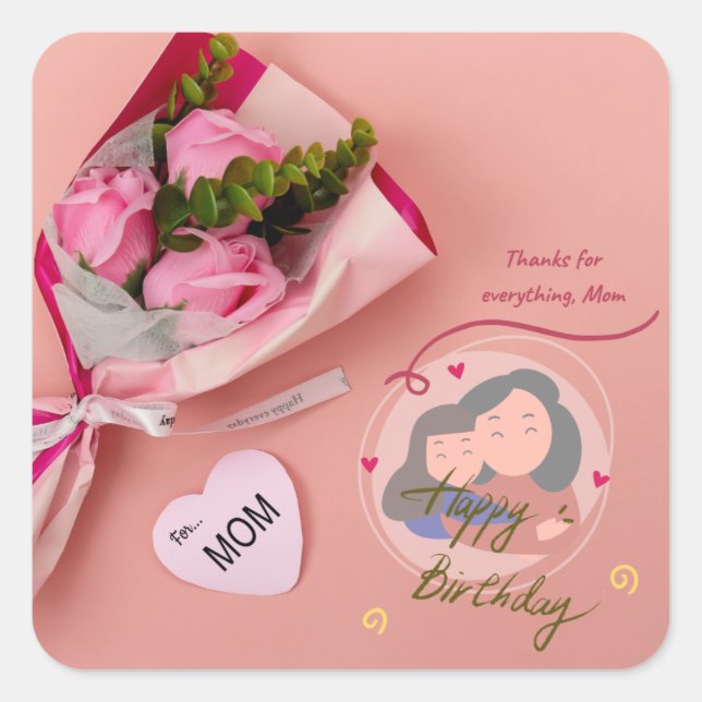 Pegatina Cuadrada “Forever Loved Mom – Heartfelt Floral sticker  (Anverso)