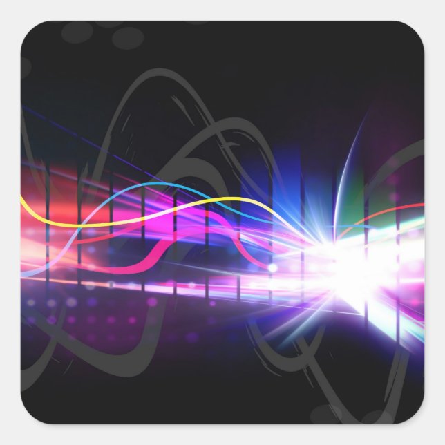 Pegatina Cuadrada Forma de onda musical arcoiris (Anverso)