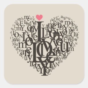 Pegatina Cuadrada Forma del corazón a partir de letras