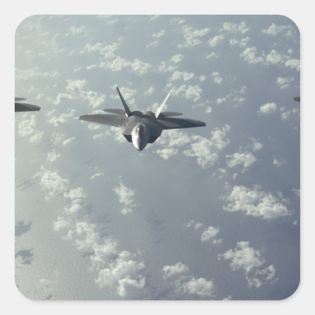 Pegatina Cuadrada Formación de tres buques de Raptores F-22 (Anverso)