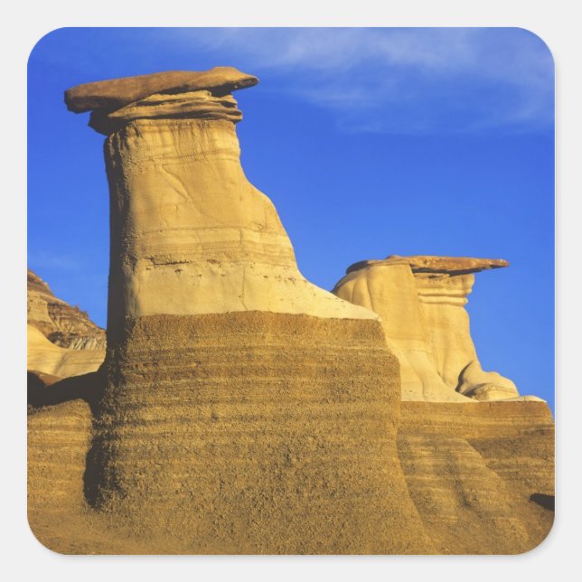 Pegatina Cuadrada Formaciones rocosas en Drumheller Alberta, Canadá  (Anverso)