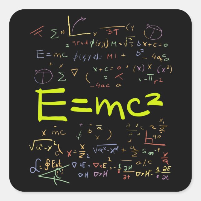 Pegatina Cuadrada Formulas de física y matemáticas EMC2 (Anverso)