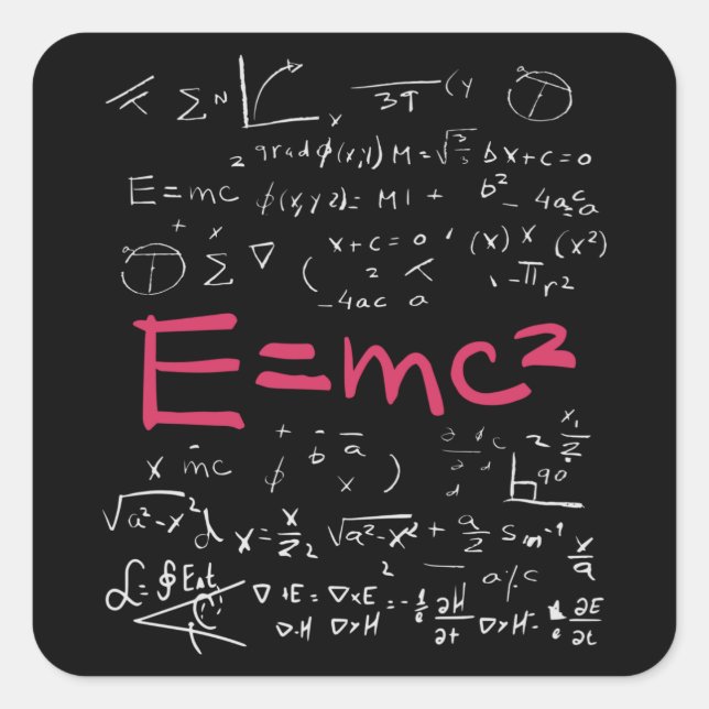Pegatina Cuadrada Formulas de física y matemáticas EMC2 (Anverso)
