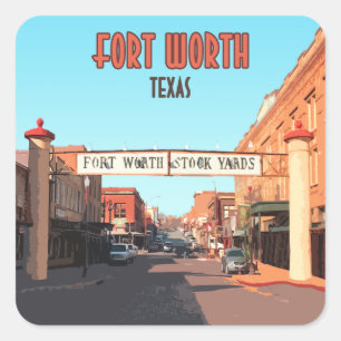 Pegatina Cuadrada Fort Worth Texas Stock Yards Vintage