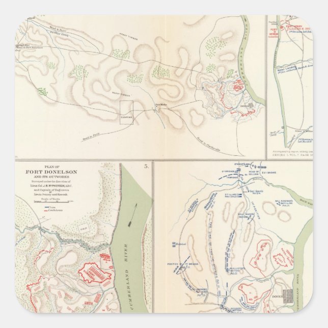 Pegatina Cuadrada Forts Henry y Donelson (Anverso)