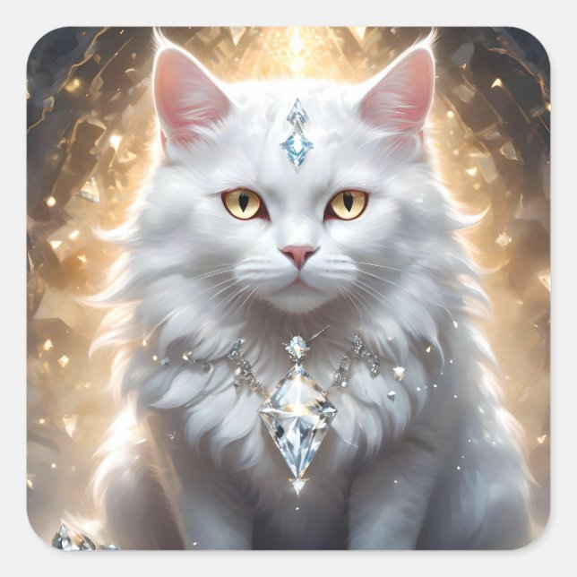 Pegatina Cuadrada "Fortuna felina: La diva con diamantes" (Anverso)